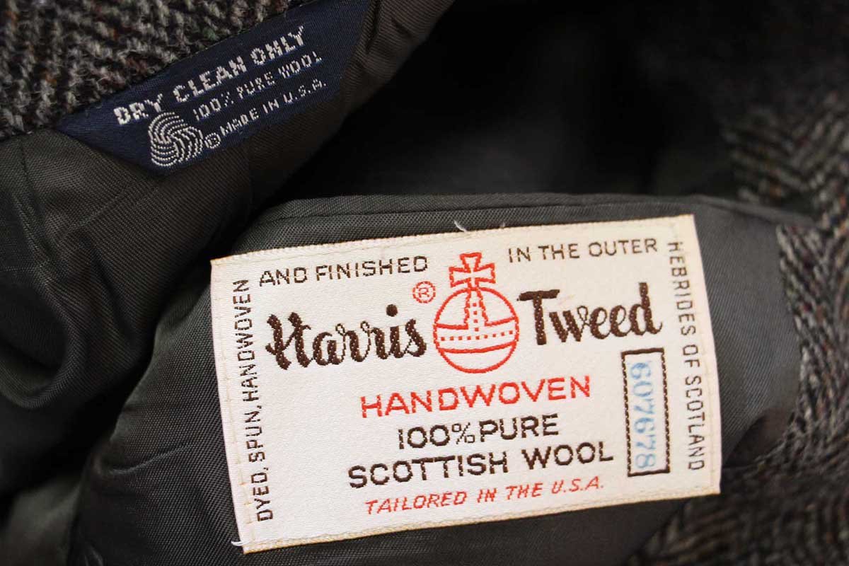 画像4: 80s USA製 Harris Tweed ハリスツイード 2つボタン ネップ入り ウール テーラードジャケット★ブレザー (4)
