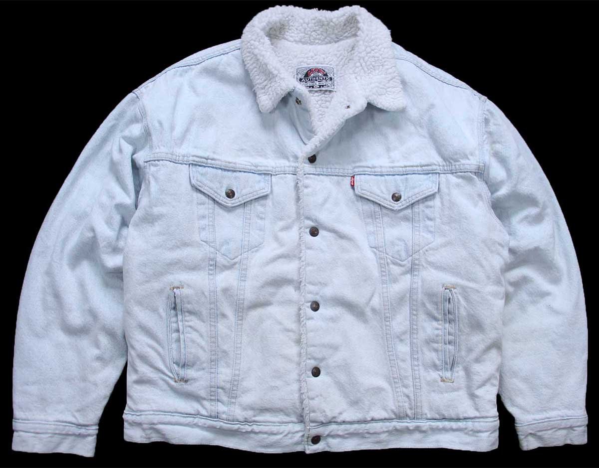 画像1: 90s USA製 Levi'sリーバイス ボアライナー デニムジャケット 4ポケット アイスブルー XL (1)