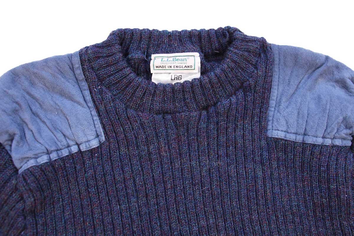 画像3: 80s 英国製 L.L.Bean ウールニット コマンドセーター ネイビー ミックス L (3)