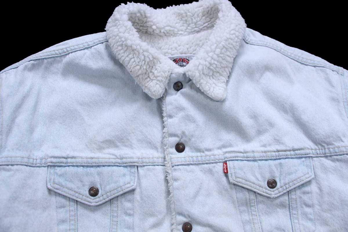 画像3: 90s USA製 Levi'sリーバイス ボアライナー デニムジャケット 4ポケット アイスブルー XL (3)