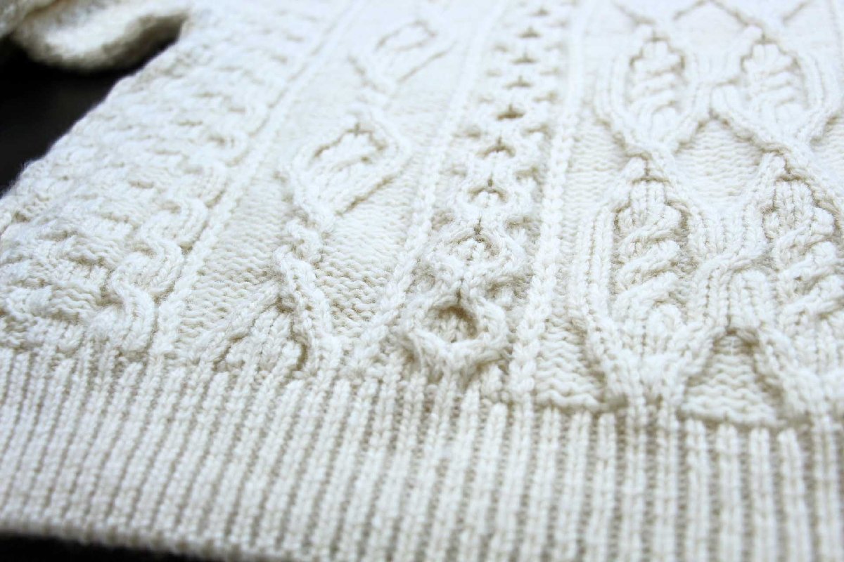 画像5: アイルランド製 aran crafts ケーブル編み メリノウールニット セーター ナチュラル XXL★特大 フィッシャーマン (5)