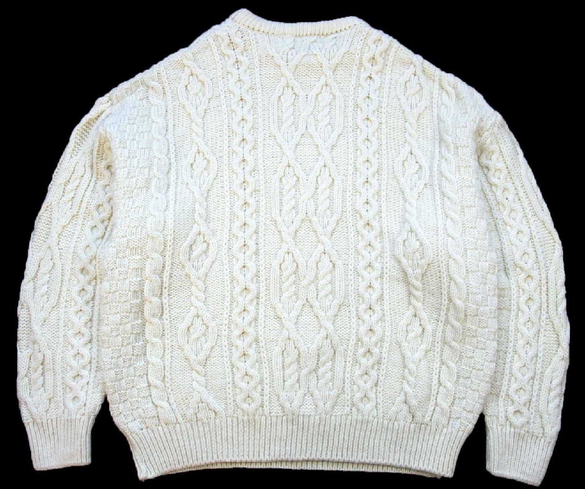 画像2: アイルランド製 aran crafts ケーブル編み メリノウールニット セーター ナチュラル XXL★特大 フィッシャーマン (2)