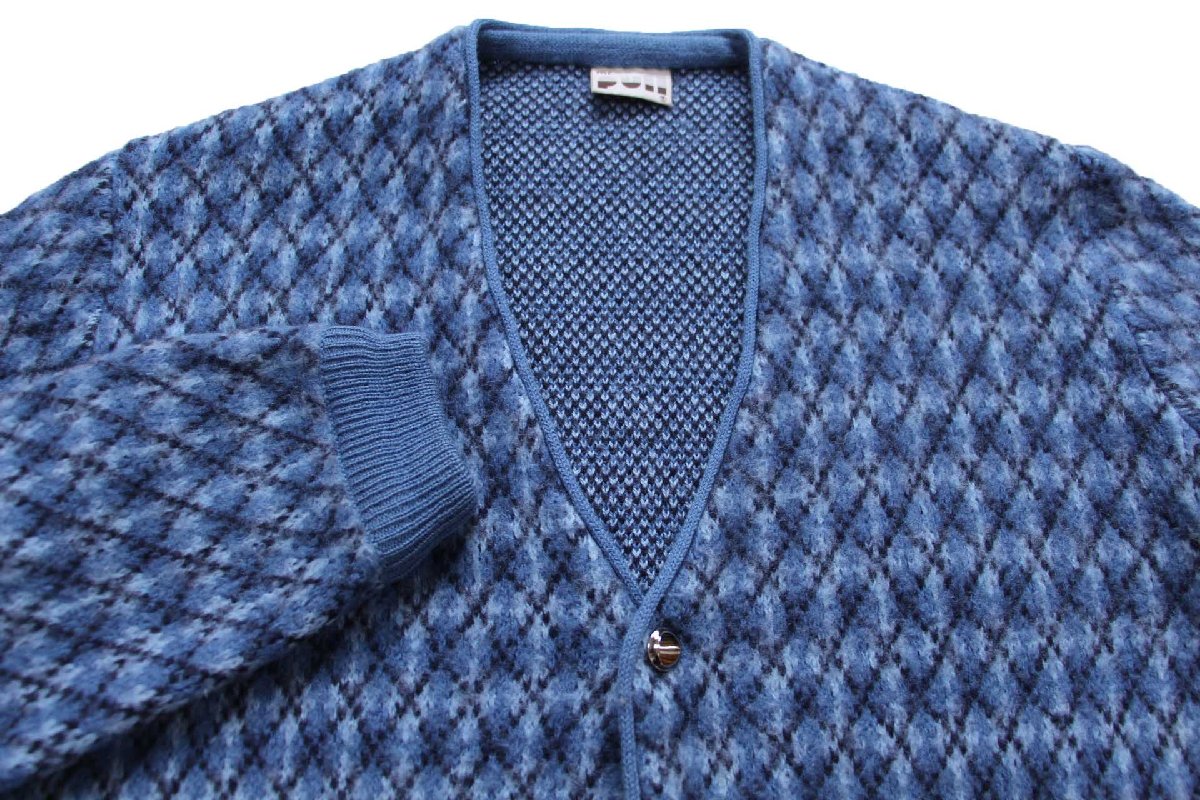 画像3: 70s イタリア製 アーガイル柄 ジャガード ウール×アクリルニット カーディガン ブルー 54 (3)