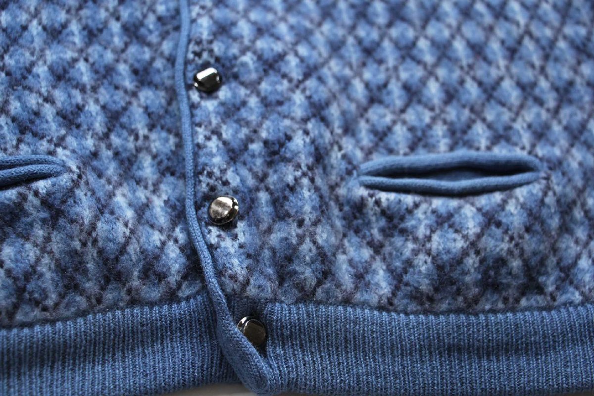 画像5: 70s イタリア製 アーガイル柄 ジャガード ウール×アクリルニット カーディガン ブルー 54 (5)