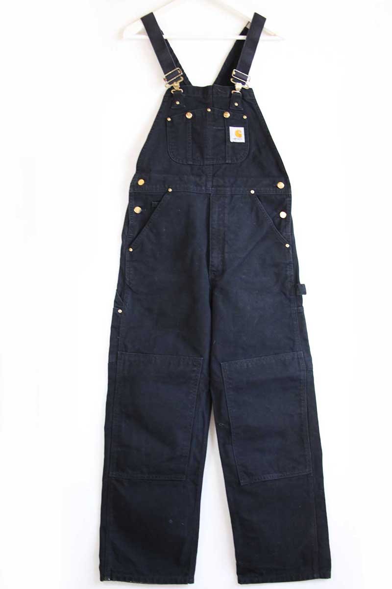 画像2: carharttカーハート ダブルニー ダック地 オーバーオール 黒 W32 L30 (2)