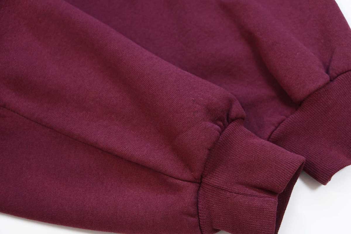 画像6: 90s USA製 RUSSELLラッセル 無地 ブリーチ スウェットパーカー ワインレッド フェード L★フーディー ブランク (6)