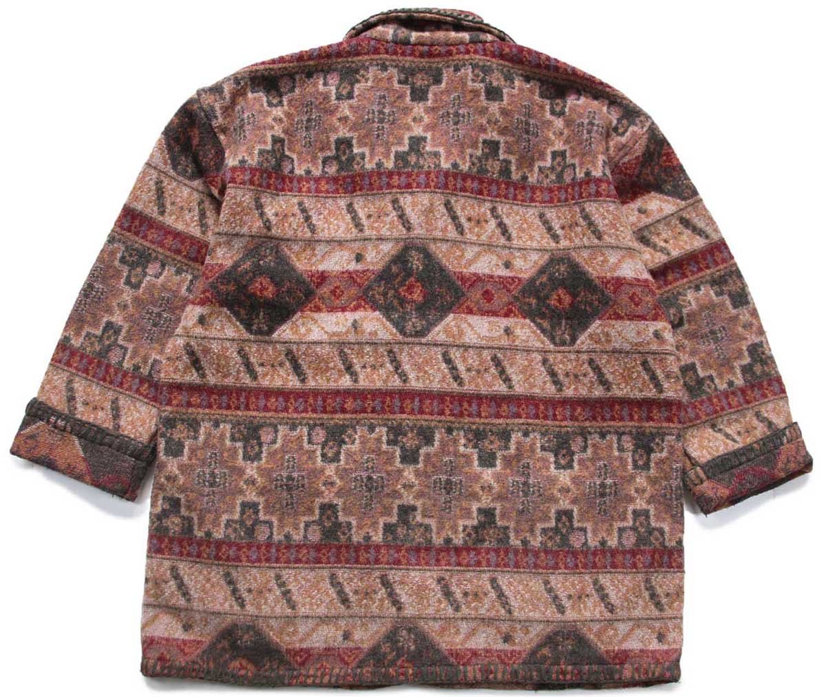 画像2: 90s トルコ製 CHICO'S DESIGN フォークロア柄 コンチョボタン ウール混 ブランケット コート ML (2)