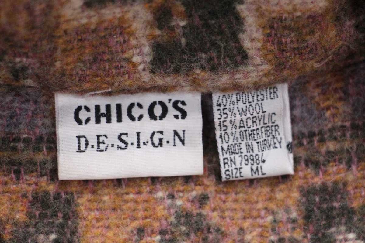 画像4: 90s トルコ製 CHICO'S DESIGN フォークロア柄 コンチョボタン ウール混 ブランケット コート ML (4)