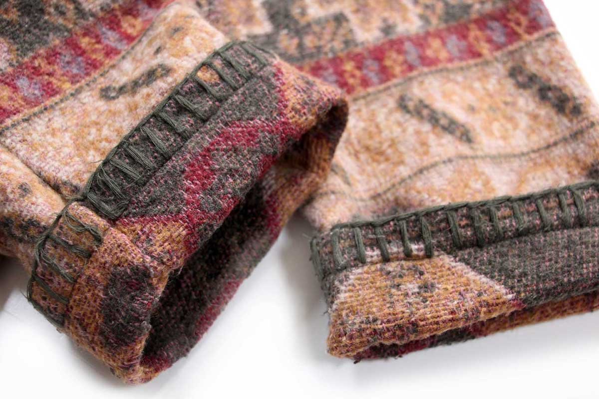 画像6: 90s トルコ製 CHICO'S DESIGN フォークロア柄 コンチョボタン ウール混 ブランケット コート ML (6)