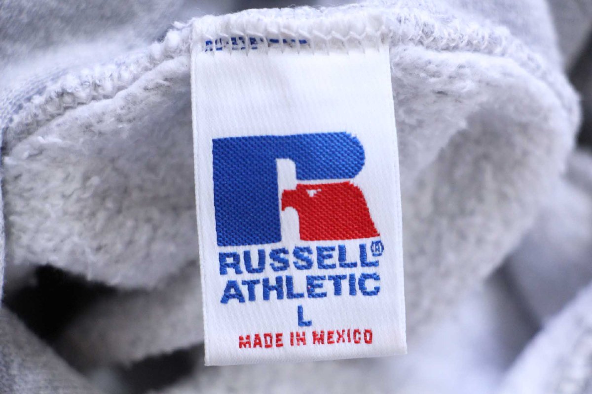 画像4: 90s メキシコ製 RUSSELLラッセル 無地 スウェットパーカー 杢グレー L★J フーディー ブランク (4)