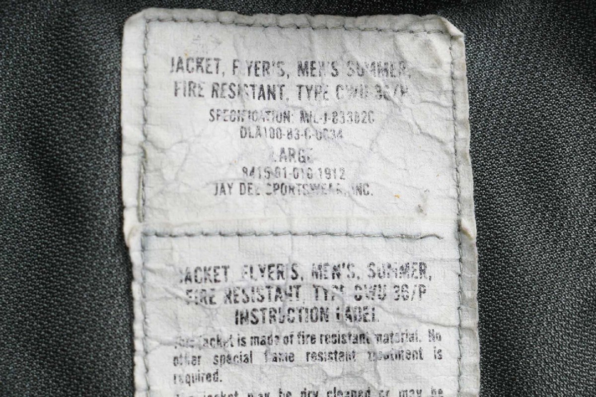 画像4: 80s 米軍 USAF CWU-36/P パッチ付き アラミド フライトジャケット セージグリーン L (4)