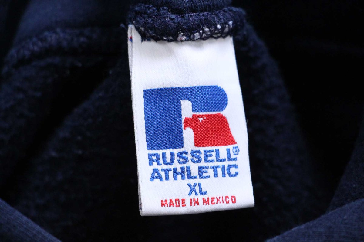 画像4: 90s メキシコ製 RUSSELLラッセル 無地 スウェットパーカー 紺 XL★L フーディー ブランク (4)