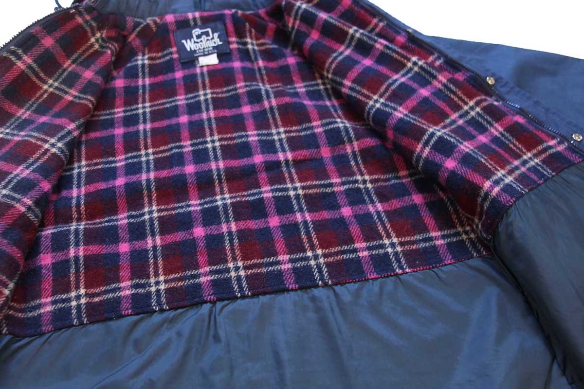 画像5: 80s USA製 Woolrichウールリッチ タータンチェック ウールライナー マウンテンパーカー 紺 M (5)