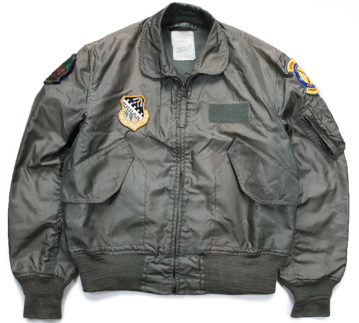 画像1: 80s 米軍 USAF CWU-36/P パッチ付き アラミド フライトジャケット セージグリーン L (1)