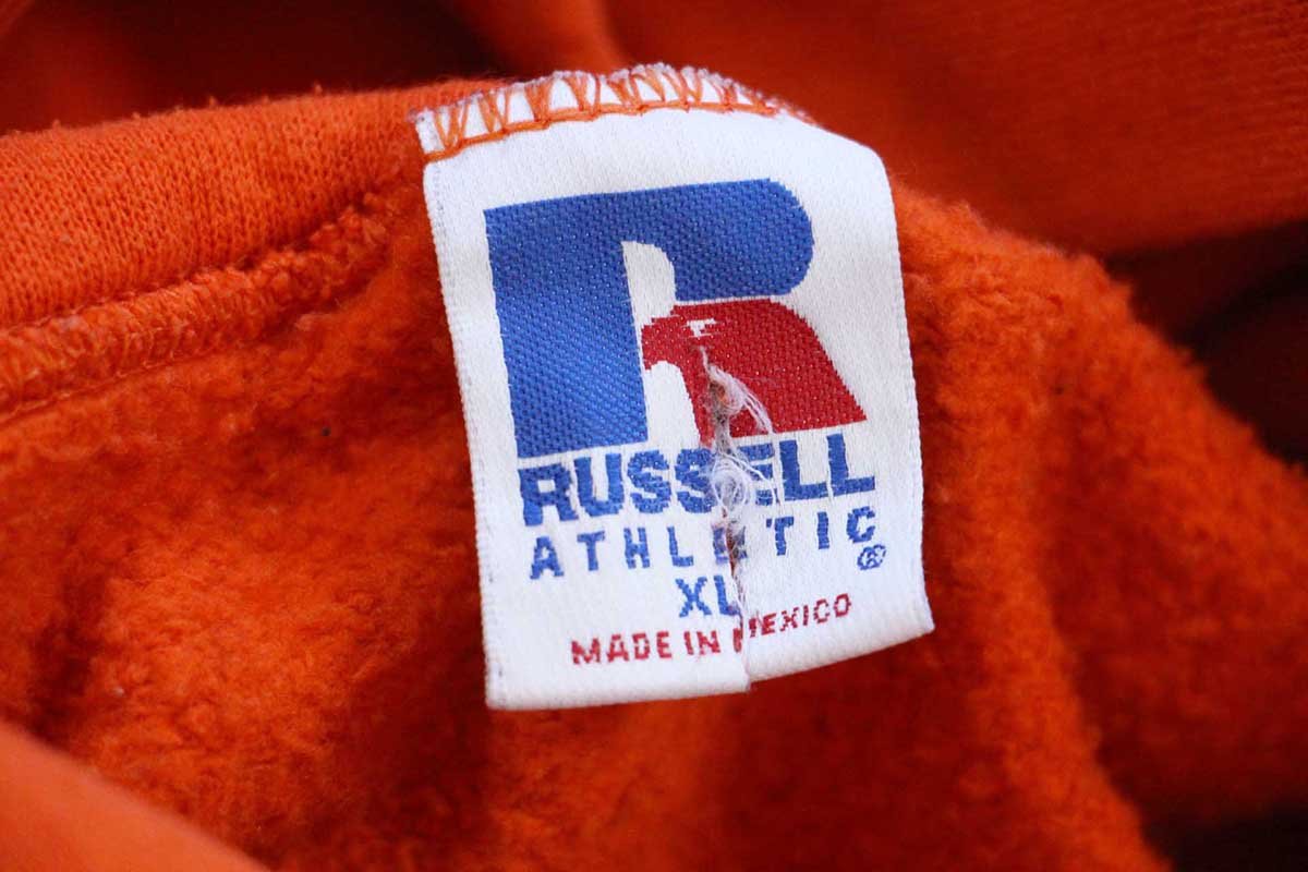 画像4: 90s メキシコ製 RUSSELLラッセル 無地 スウェットパーカー オレンジ XL★フーディー ブランク (4)