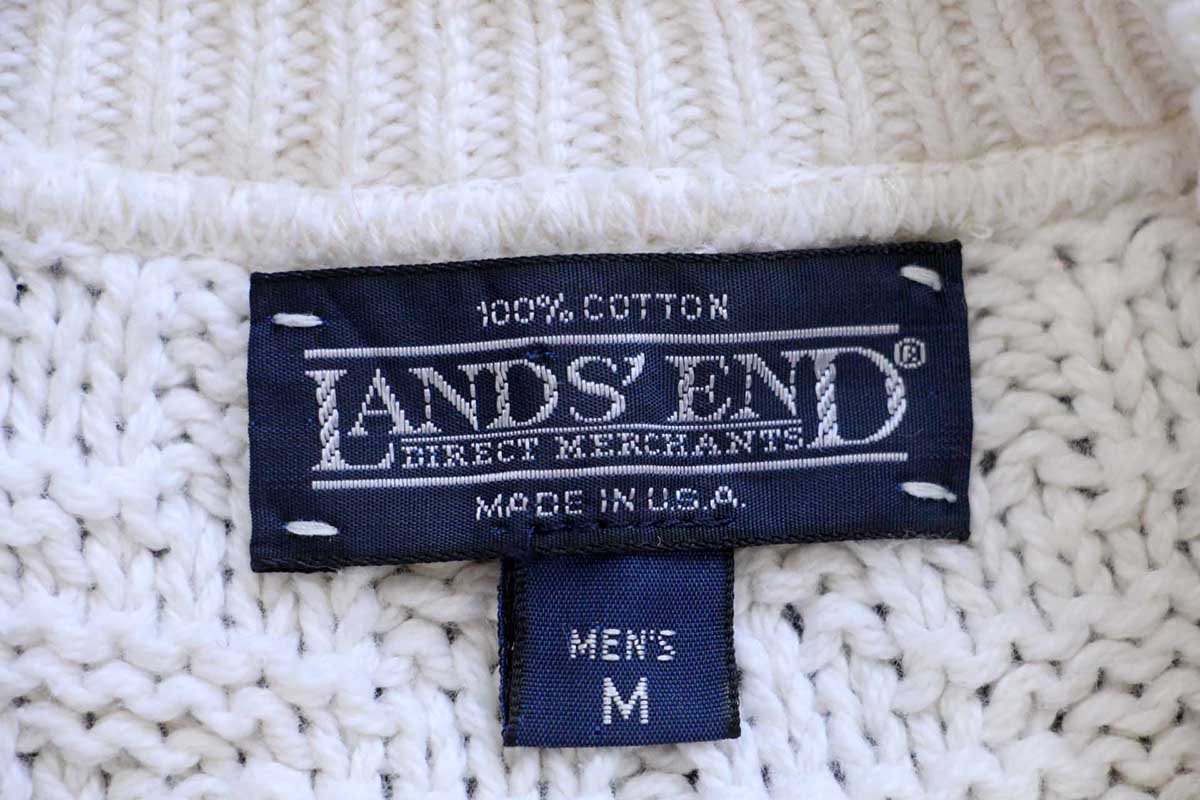 画像4: 90s USA製 LANDS'ENDランズエンド フォークロア 編み柄 コットンニット セーター M (4)