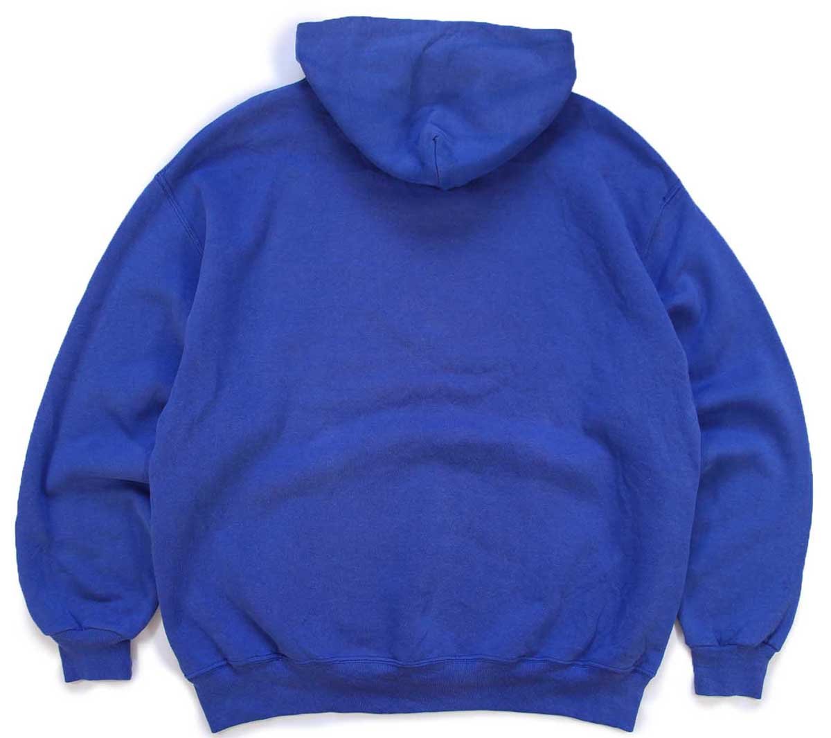 画像2: 90s メキシコ製 RUSSELLラッセル 無地 スウェットパーカー 青 フェード XL★フーディー ブランク (2)
