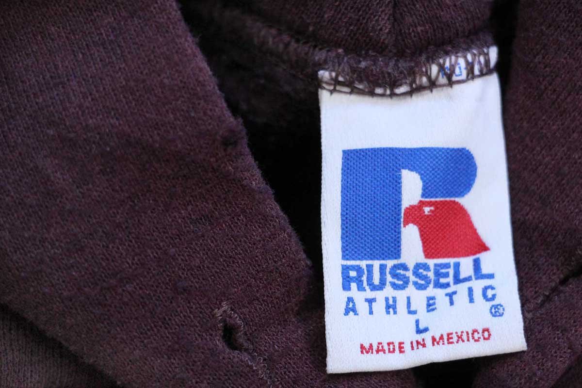 画像4: 90s メキシコ製 RUSSELLラッセル 無地 スウェットパーカー 紫 L★フーディー ブランク (4)