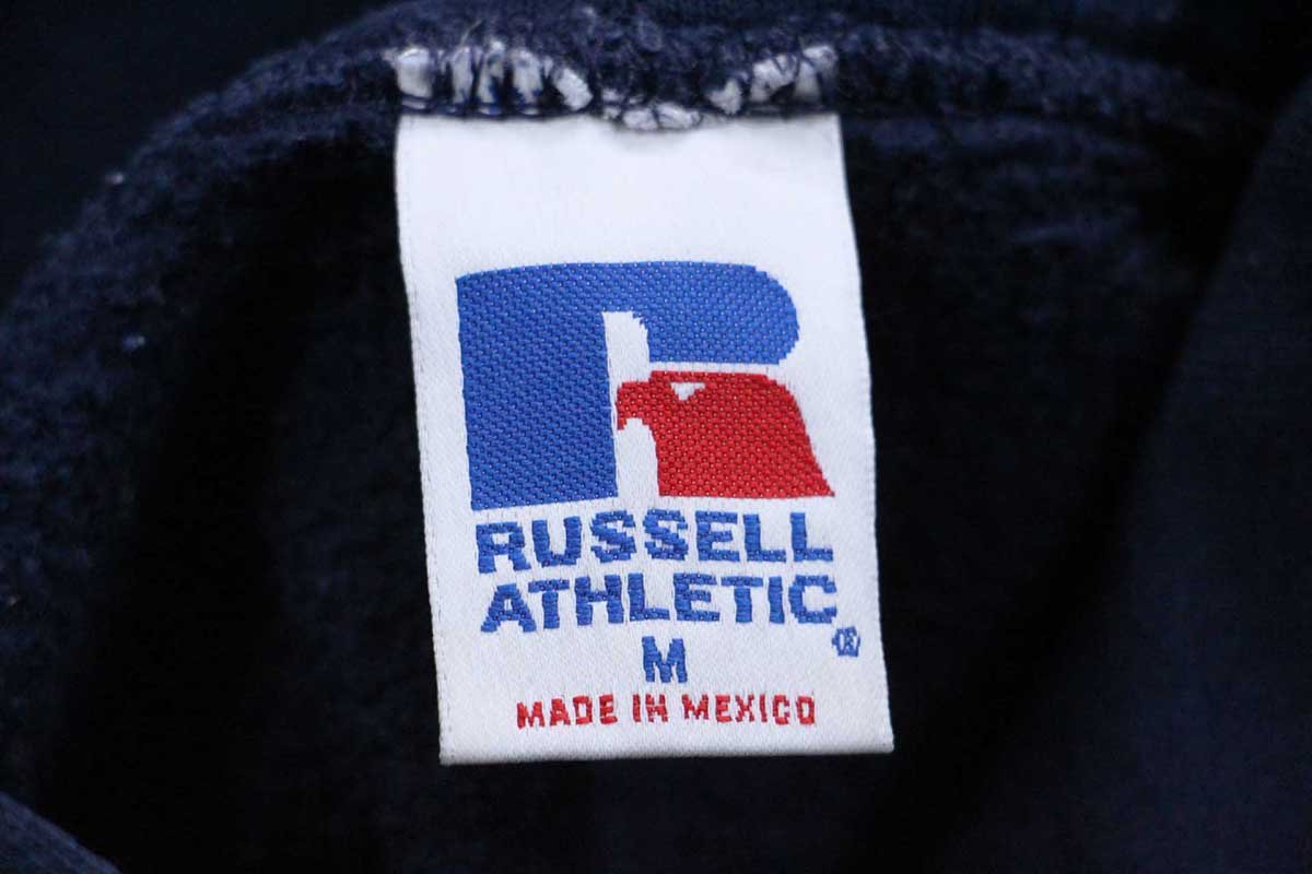 画像4: 90s メキシコ製 RUSSELLラッセル 無地 スウェットパーカー 紺 M★F フーディー ブランク (4)