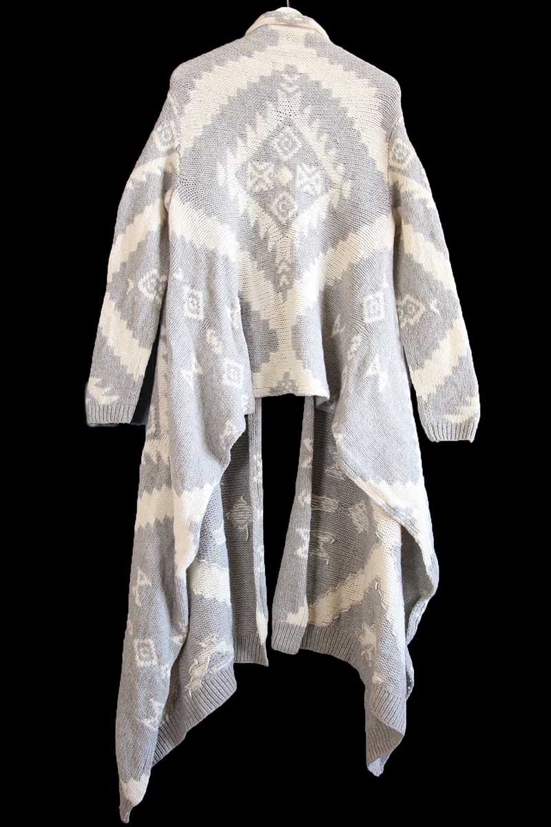 画像3: LAUREN ラルフローレン ネイティブ柄 ショールカラー ラムウール ハンドニット ガウン S/M★カーディガン (3)