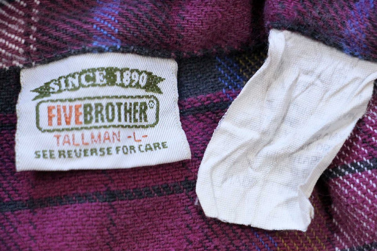 画像4: 90s USA製 FIVE BROTHERファイブブラザー チェック コットン フランネルシャツ L-T (4)