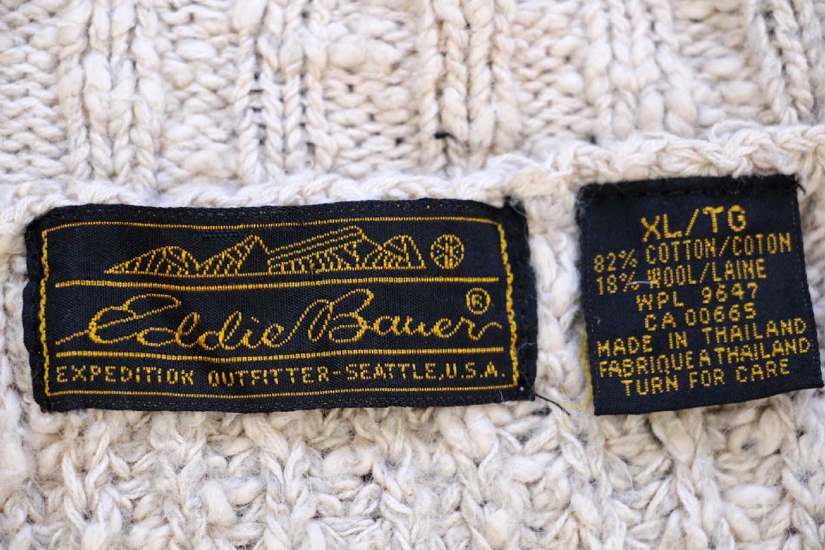 画像4: 90s EddieBauerエディーバウアー ネップ入り ローゲージ コットン×ウールニット セーター グレーベージュ XL (4)