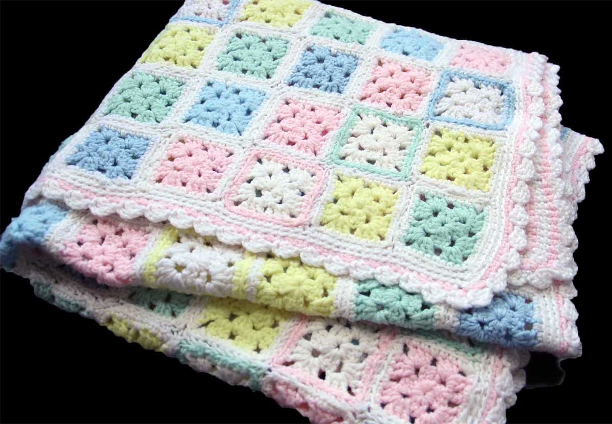 画像1: スクエア モチーフ ニット グラニー ブランケット★M カギ編み (1)