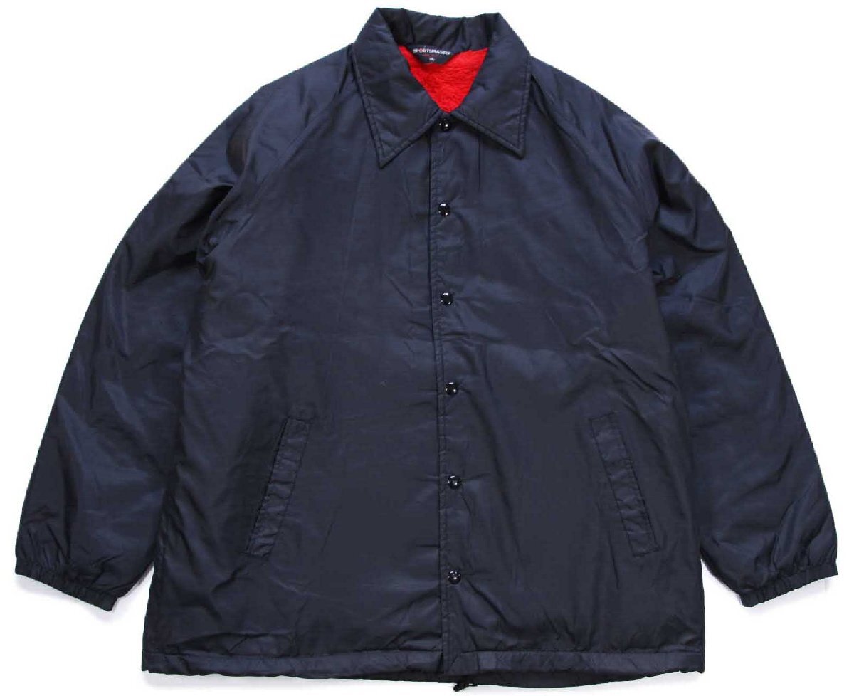 画像1: 80s USA製 SPORTSMASTER 無地 ボアライナー ナイロン コーチジャケット 黒 XL (1)