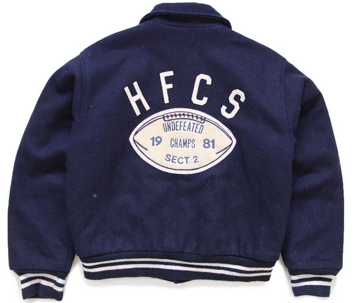 画像2: 70s Fordham HFCS アメフト チェーン刺繍&レタード&フェルトパッチ キルティングライナー メルトン ウール スタジャン 紺 (2)