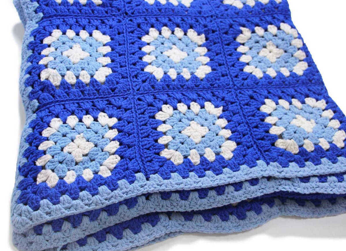 画像1: スクエア モチーフ ニット グラニー ブランケット★P カギ編み (1)