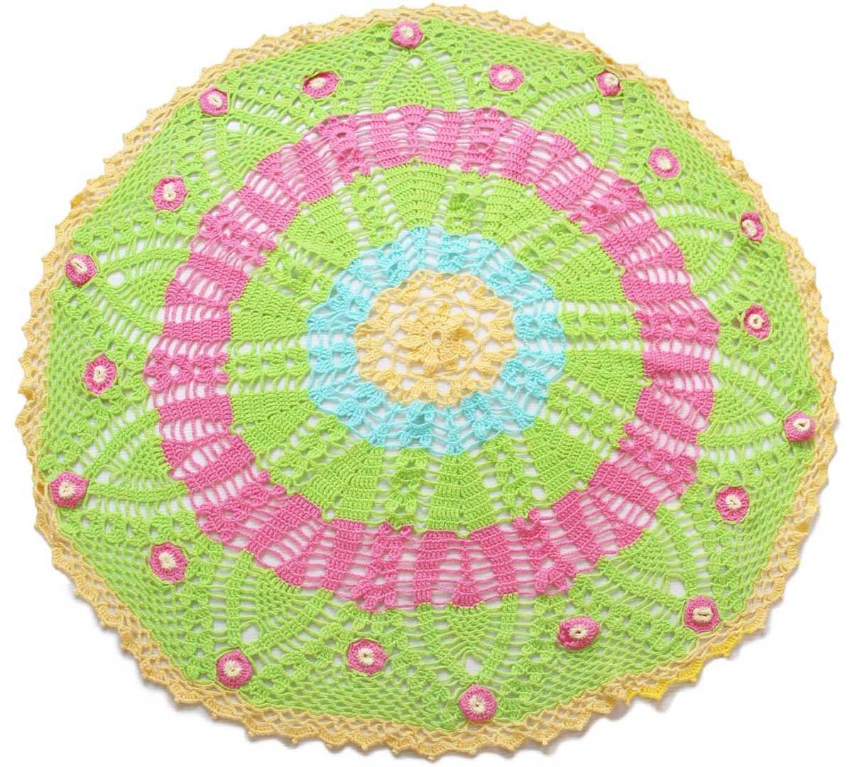 画像1: フラワー モチーフ ニット グラニー ブランケット サークル★I カギ編み (1)