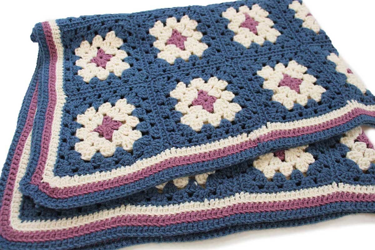 画像1: スクエア モチーフ ニット グラニー ブランケット★L カギ編み (1)