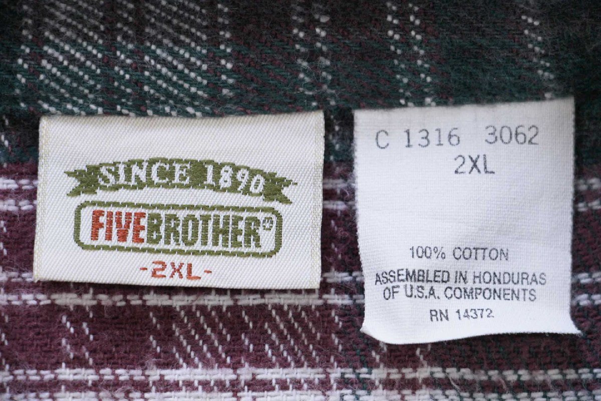画像4: 00s FIVE BROTHERファイブブラザー チェック コットン フランネルシャツ 2XL★特大 (4)