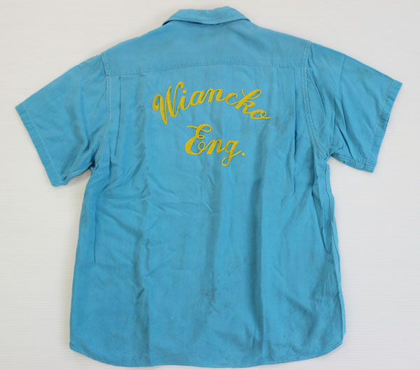 50s SHORTY チェーン刺繍 ボウリングシャツ 水色 - Sixpacjoe Web Shop