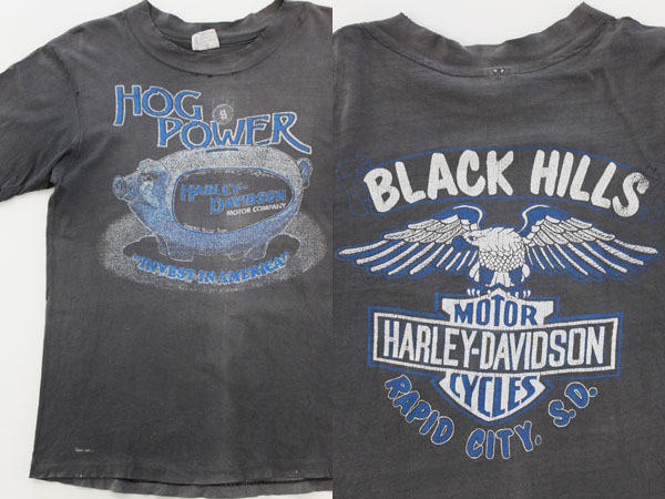 80s USA製 HARLEY HOGPOWER ハーレー ダビッドソン コットンTシャツ 墨 
