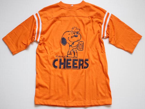 70s USA製 ARTEX スヌーピー CHEERS コットン フットボールTシャツ 
