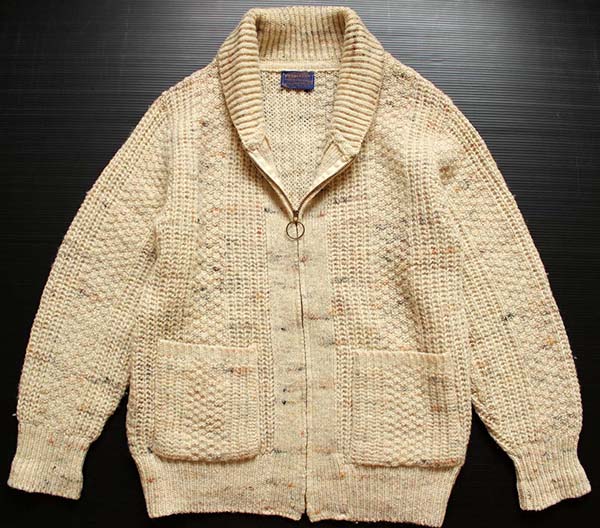 70s USA製 PENDLETONペンドルトン ショールカラー ウールニット ジップ 