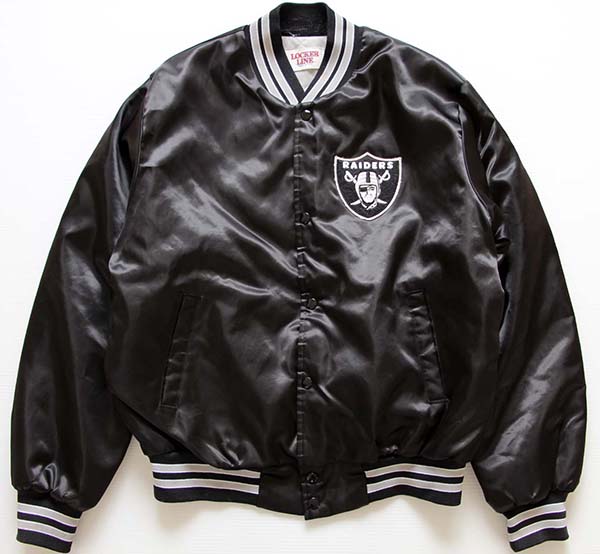 90s USA製 LOCKER LINE NFL RAIDERSレイダース ナイロンスタジャン 黒 L Sixpacjoe Web Shop