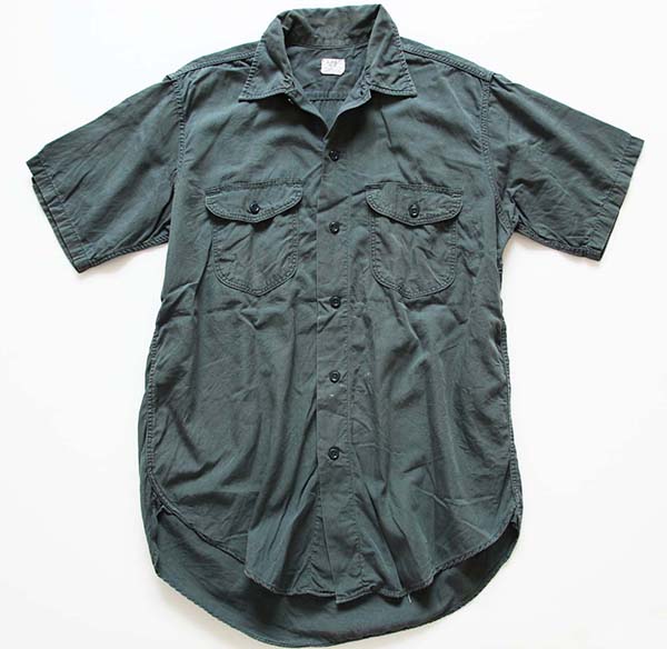 60s USA製 Leeリー マチ付き 半袖ワークシャツ モスグリーン 