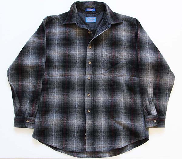 90s USA製 PENDLETONペンドルトン オンブレチェック ウールシャツ L 