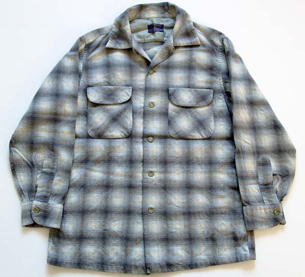 50s PENDLETONペンドルトン オンブレチェック ウールシャツ M 