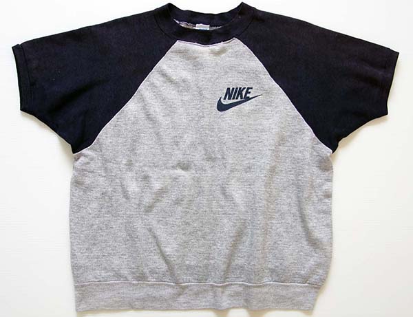 70s USA製 NIKEナイキ ツートン 半袖スウェット 杢グレー×紺 L 