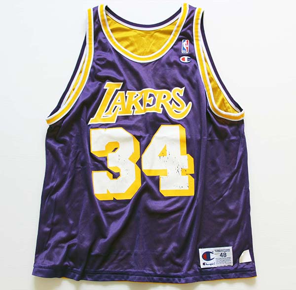 90s USA製 Championチャンピオン NBA LAKERSレイカーズ O'NEALオニール 34 リバーシブル ユニフォーム 48  Sixpacjoe Web Shop