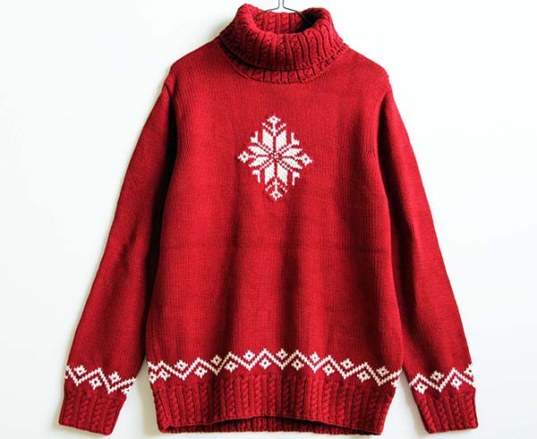 LAUREN ラルフローレン 雪柄 タートルネック コットン ハンドニット 