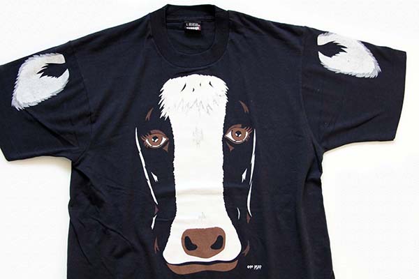 90s USA製 牛 全面プリント Tシャツ 黒 L - Sixpacjoe Web Shop