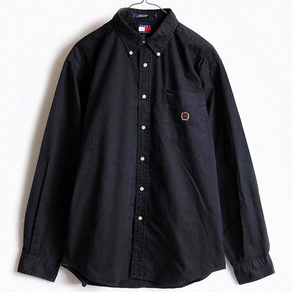 90s TOMMY HILFIGERトミーヒルフィガー 無地 ボタンダウン コットンシャツ 黒 ボーイズXL Sixpacjoe Web Shop