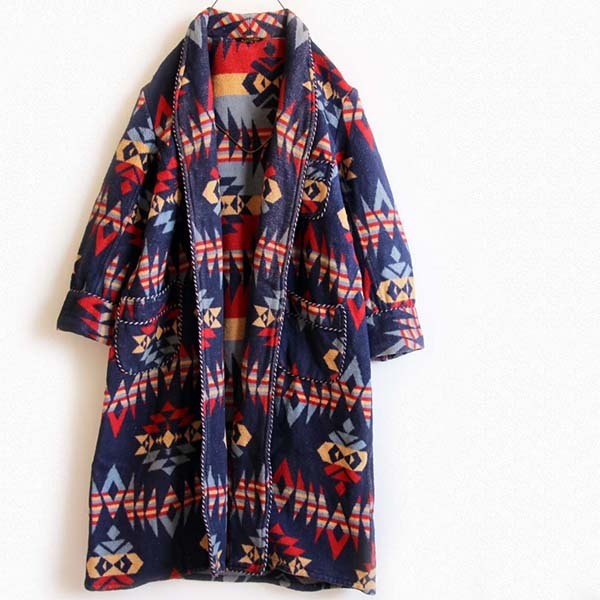 40s Beaconビーコン ネイティブ柄 ショールカラー ブランケット ガウン 
