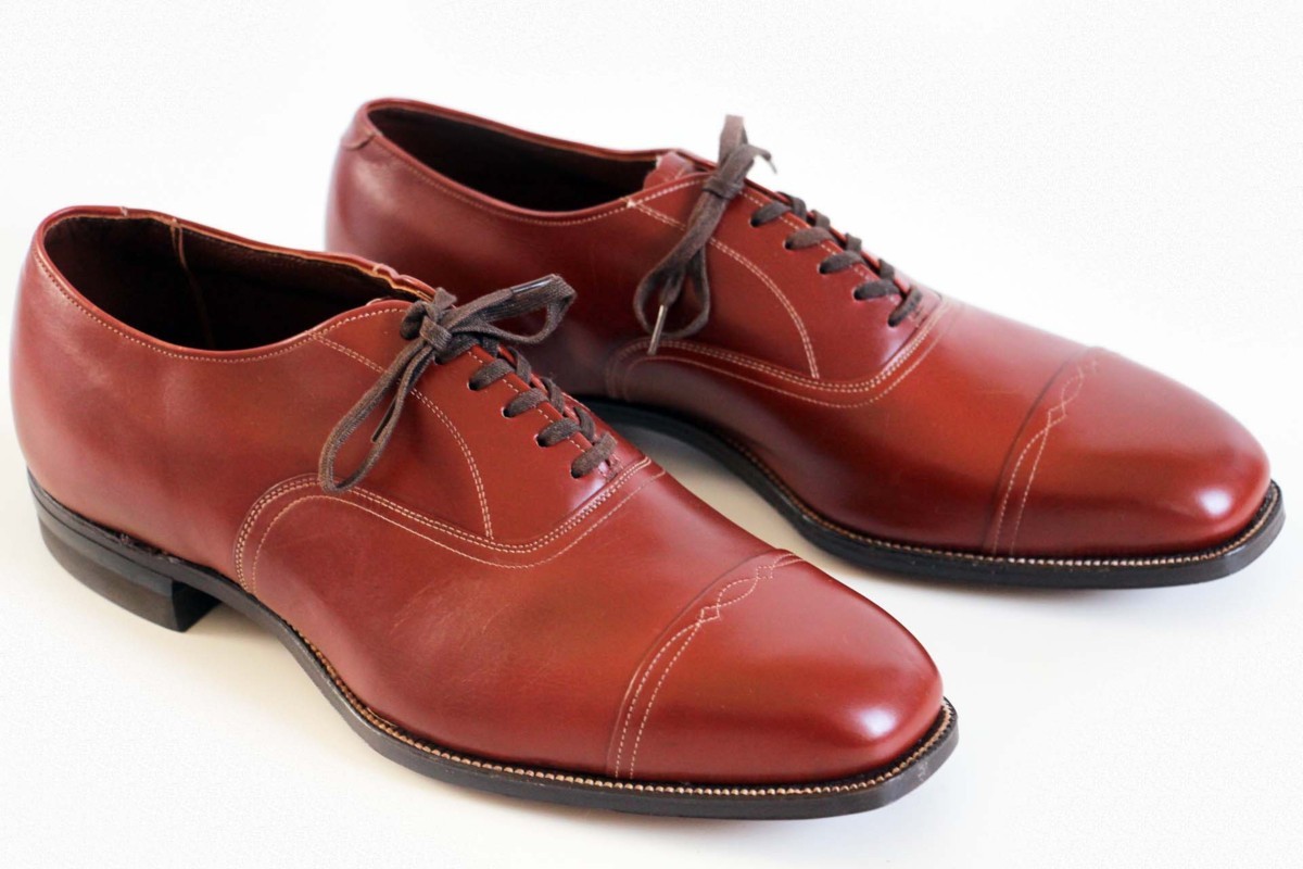 デッドストック☆50s Double Wear ストレートチップ レザーシューズ 赤 