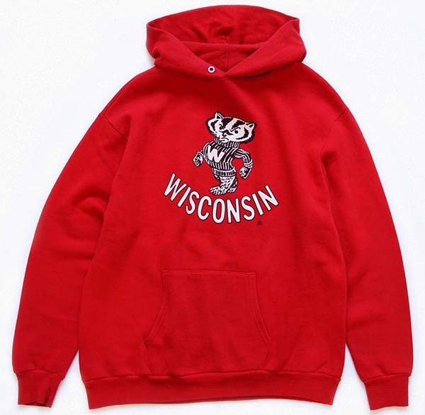 80s USA製 WISCONSIN バッキー スウェットパーカー 赤 XL - Sixpacjoe 