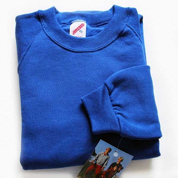 デッドストック☆80s USA製 JERZEES 無地 スウェット 青 ボーイズXL